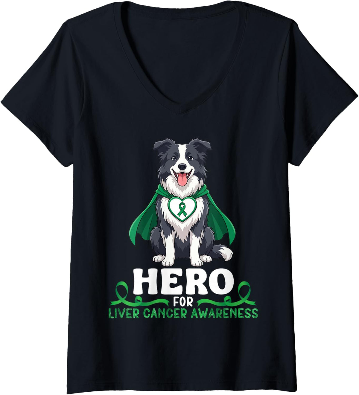 Women's Border Collie Dog Hero for Liver Cancer Awareness Supporter V-Neck T-Shirt - Black