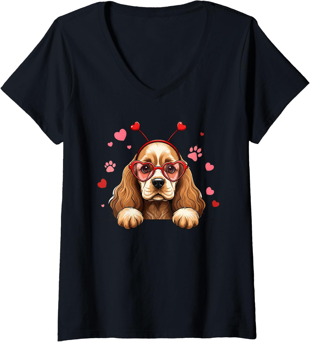 Women's Funny Cocker Spaniel Heart Headband Valentine Womens Mens V-Neck T-Shirt - Black
