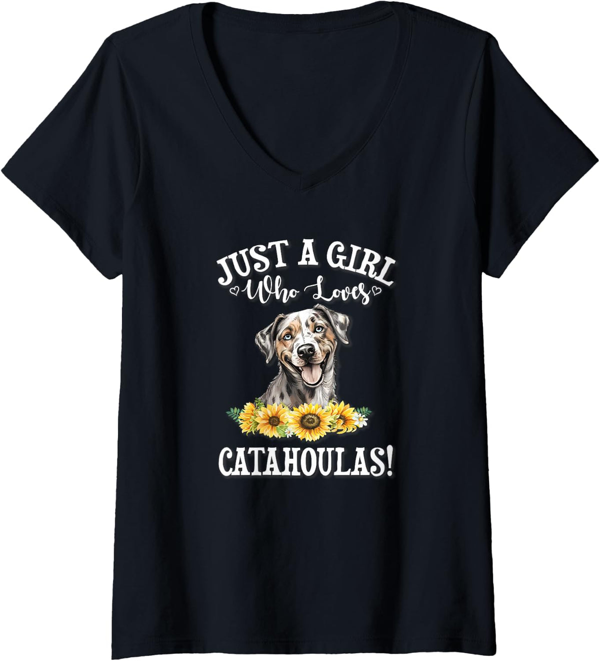 Womens Womens Flowers Just A Girl Who Loves Catahoula Leopard Dogs V-Neck T-Shirt - Black
