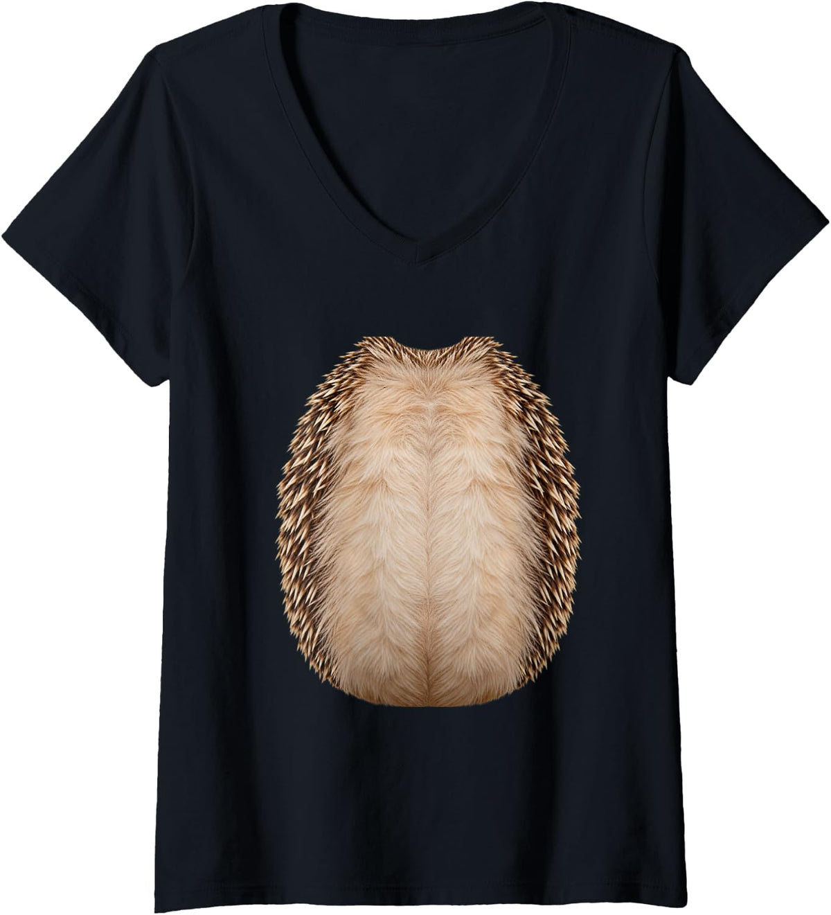 Women's Hedgehog Belly Tummy Costume Realistic Spiny Hedgehog Body V-Neck T-Shirt - Black