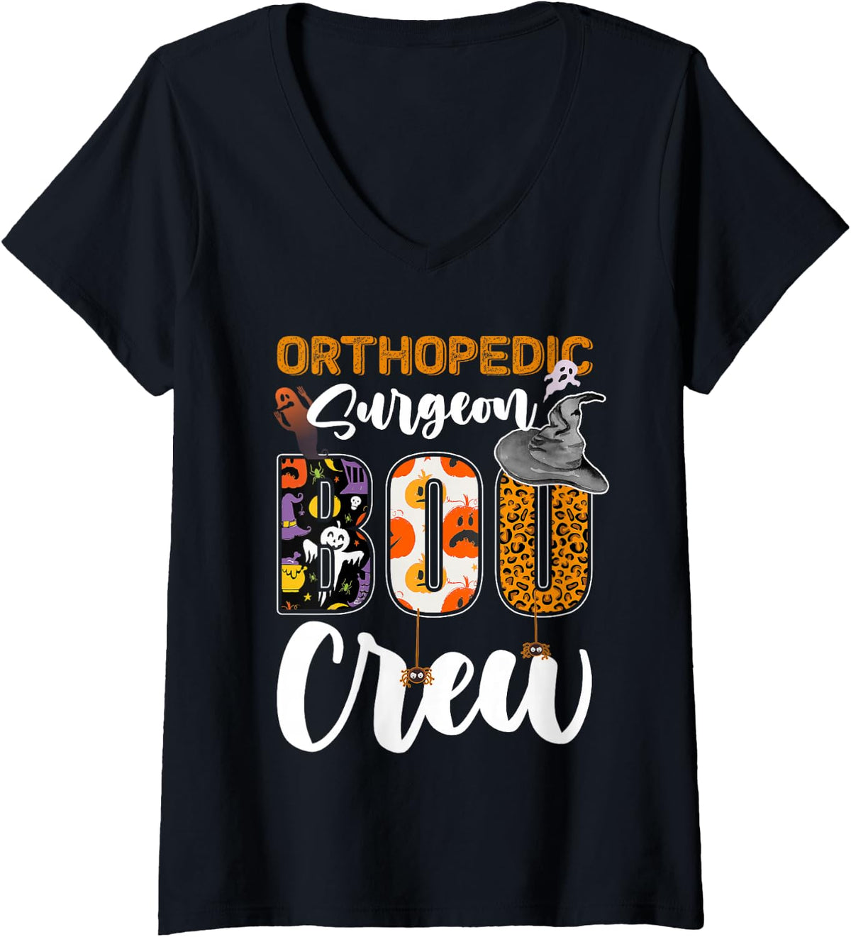 Women's Orthopedic Surgeon Boo Crew Halloween Costume Matching V-Neck T-Shirt - Black