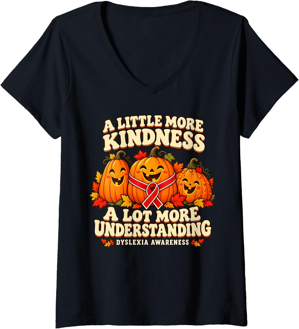 Women's A Little More Kindness Dyslexia Awareness V-Neck T-Shirt - Black