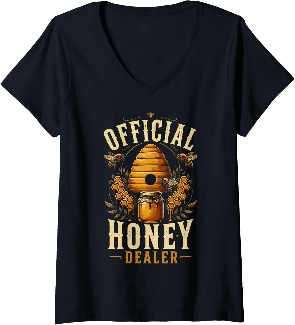 Women's Honey Dealer Beekeeping Bees Beekeeper V-Neck T-Shirt - Black