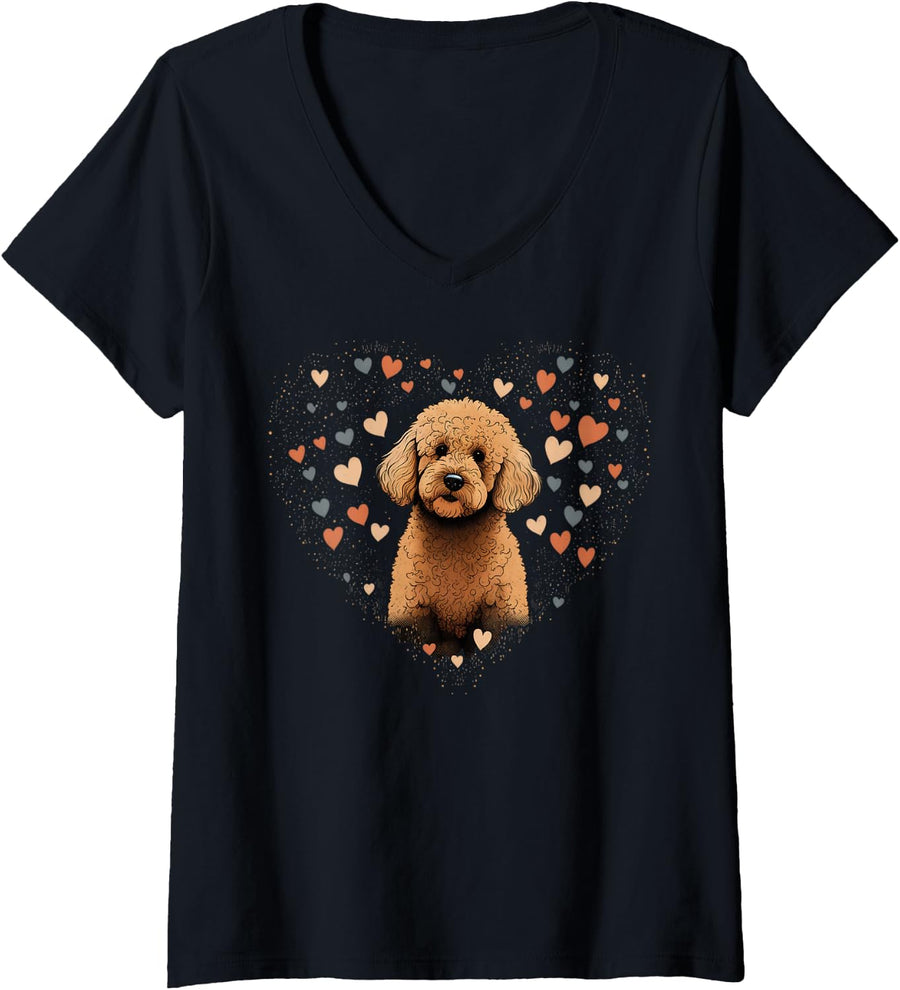 Womens Golden Doodle Love for Valentines Day on Goldendoodle Lover V-Neck T-Shirt - Black