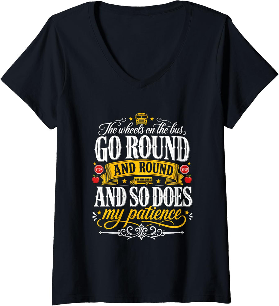 Women's School Bus Driver Patience Teacher aide V-Neck T-Shirt - Black