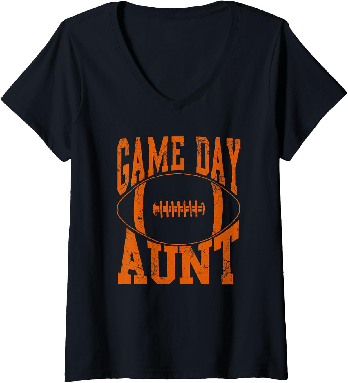 Women's Game Day Aunt Orange Football Auntie Gift V-Neck T-Shirt - Black