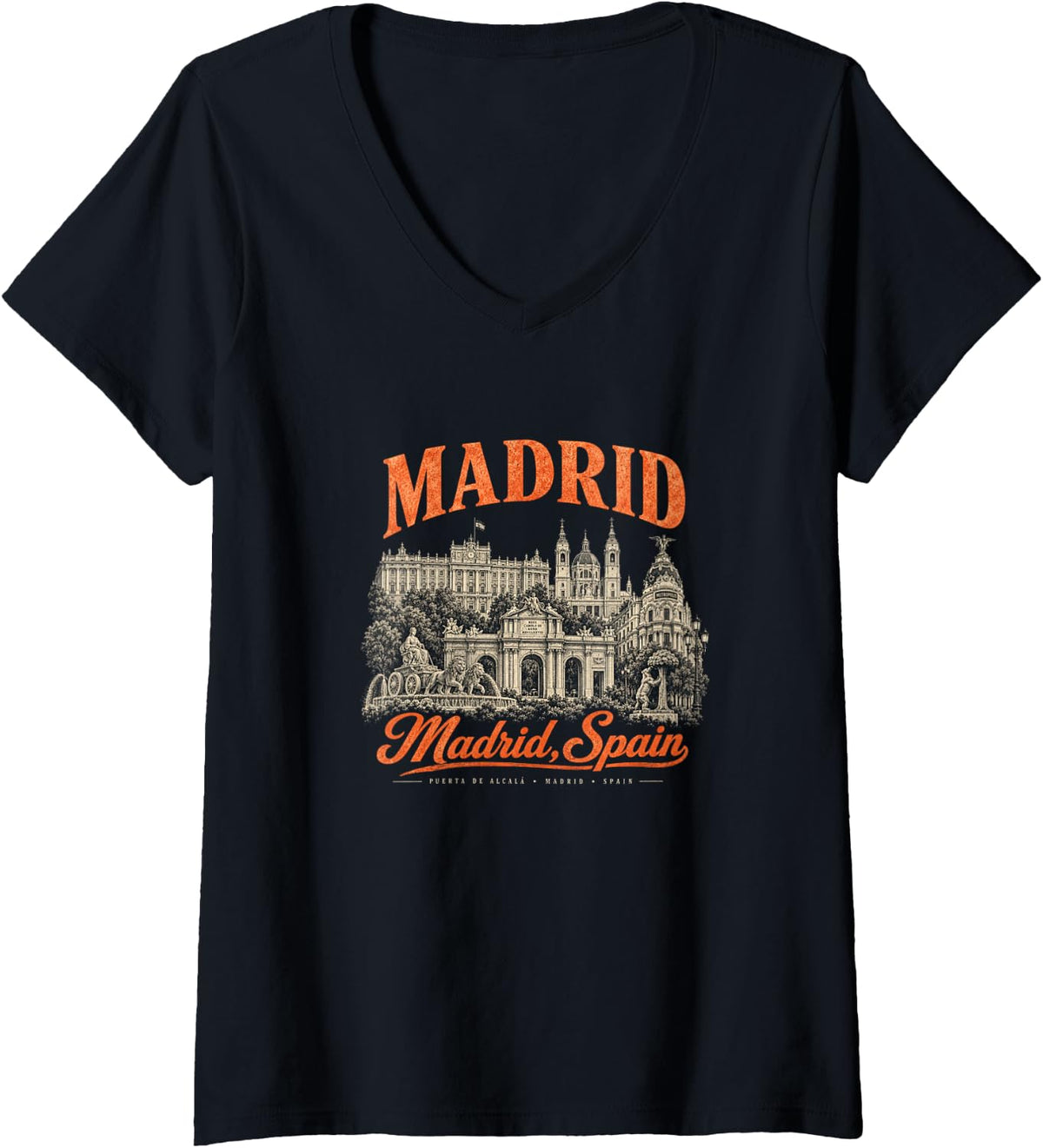 Women's Spain Madrid Spanish Souvenir España Flag Reminder V-Neck T-Shirt - Black