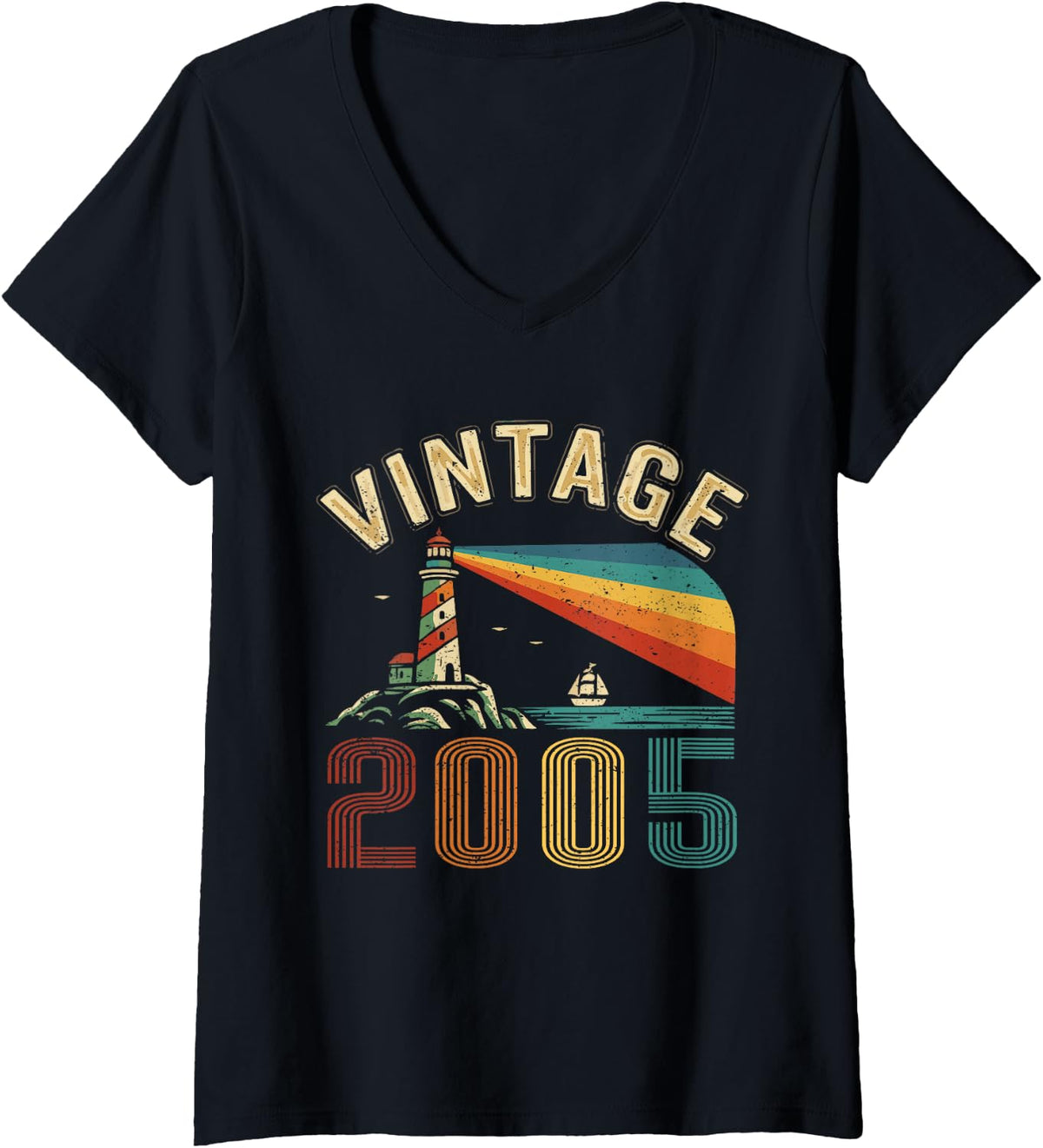 Women's Vintage 2005 Retro Year Classic 2005 Funny Birth of Birthday V-Neck T-Shirt - Black