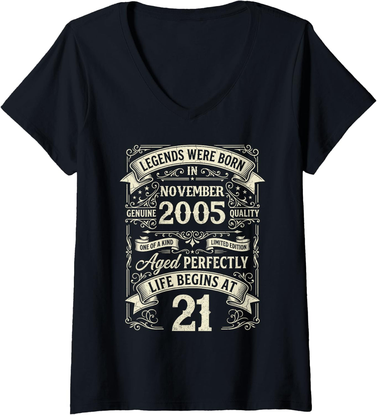 Women's Vintage 21st Birthday Legends Born in November 2005 V-Neck T-Shirt - Black