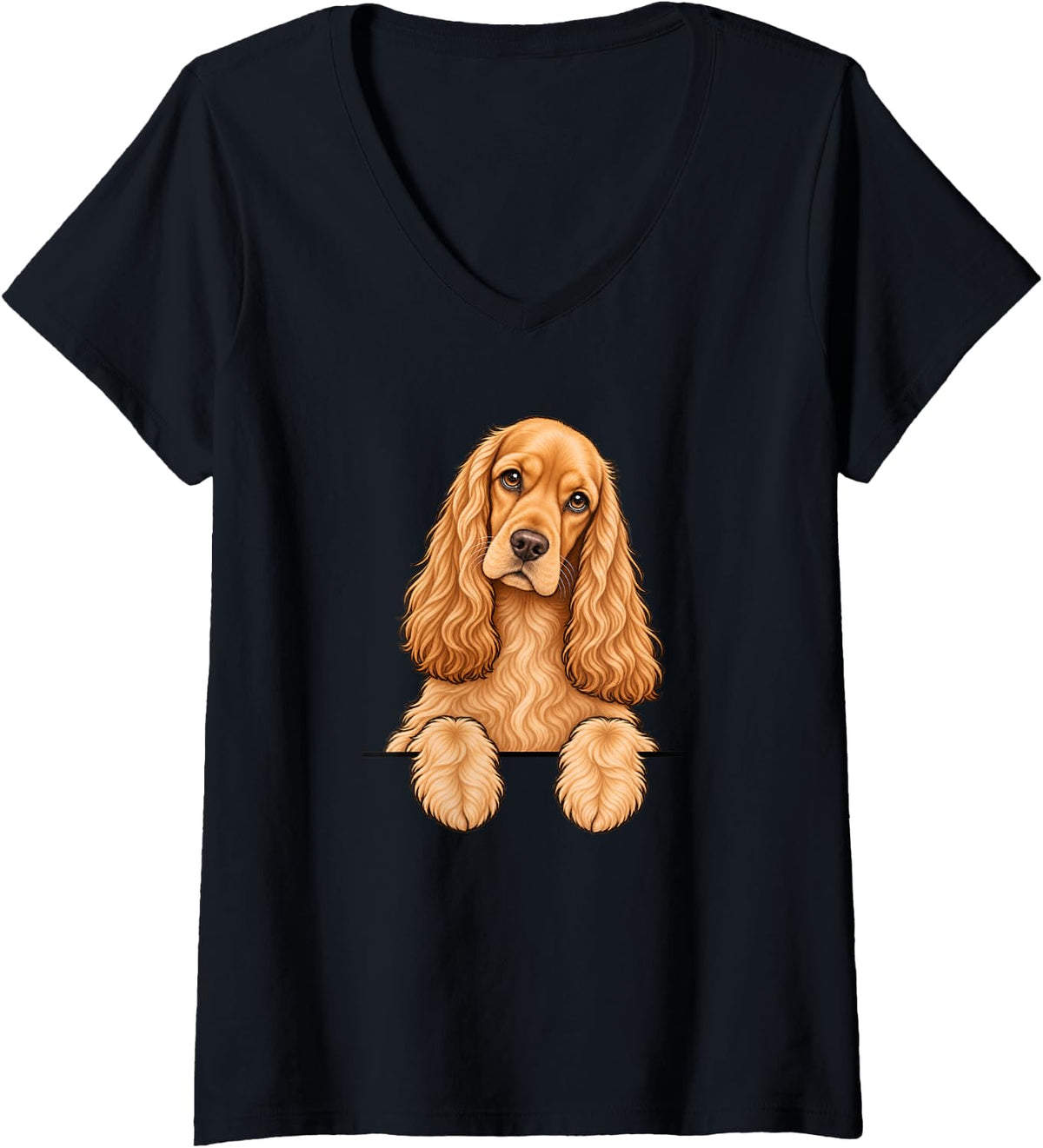 Women's Womens Moms Peeking Pocket English Cocker Spaniel Dog Lover V-Neck T-Shirt - Black