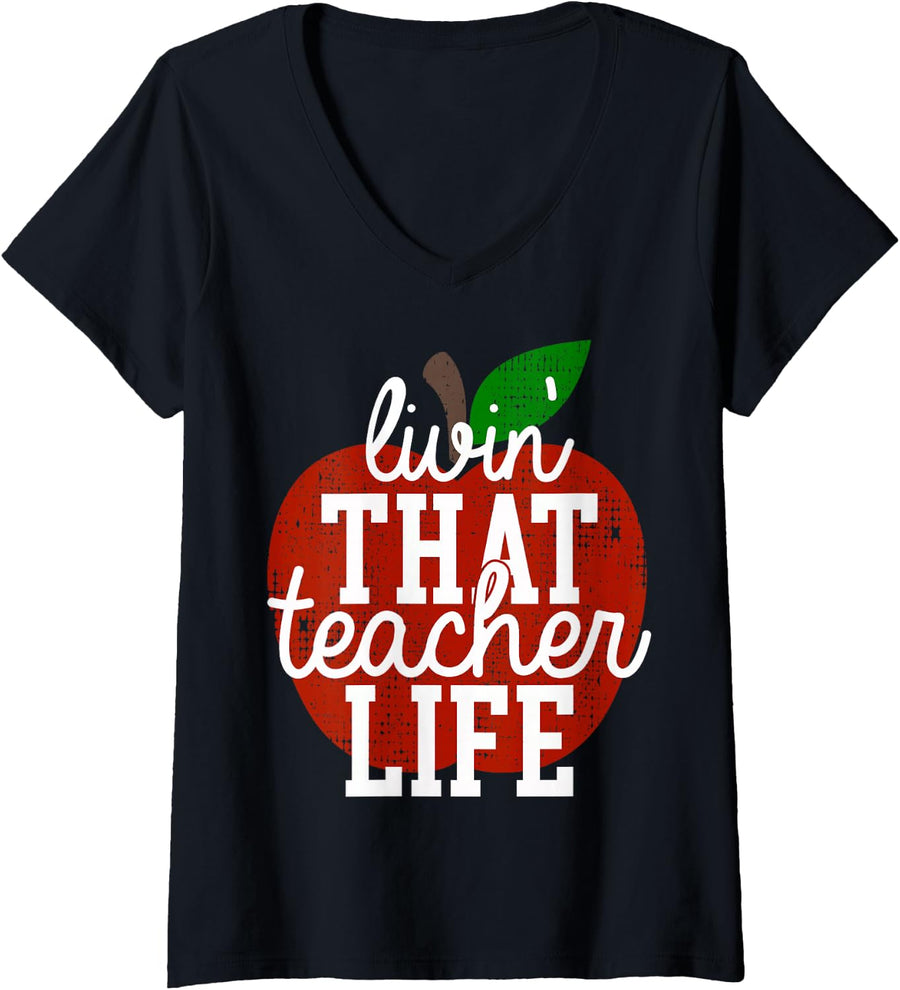 Women's Teacher Life Homeschool Dad Appreciation Gift V-Neck T-Shirt - Black