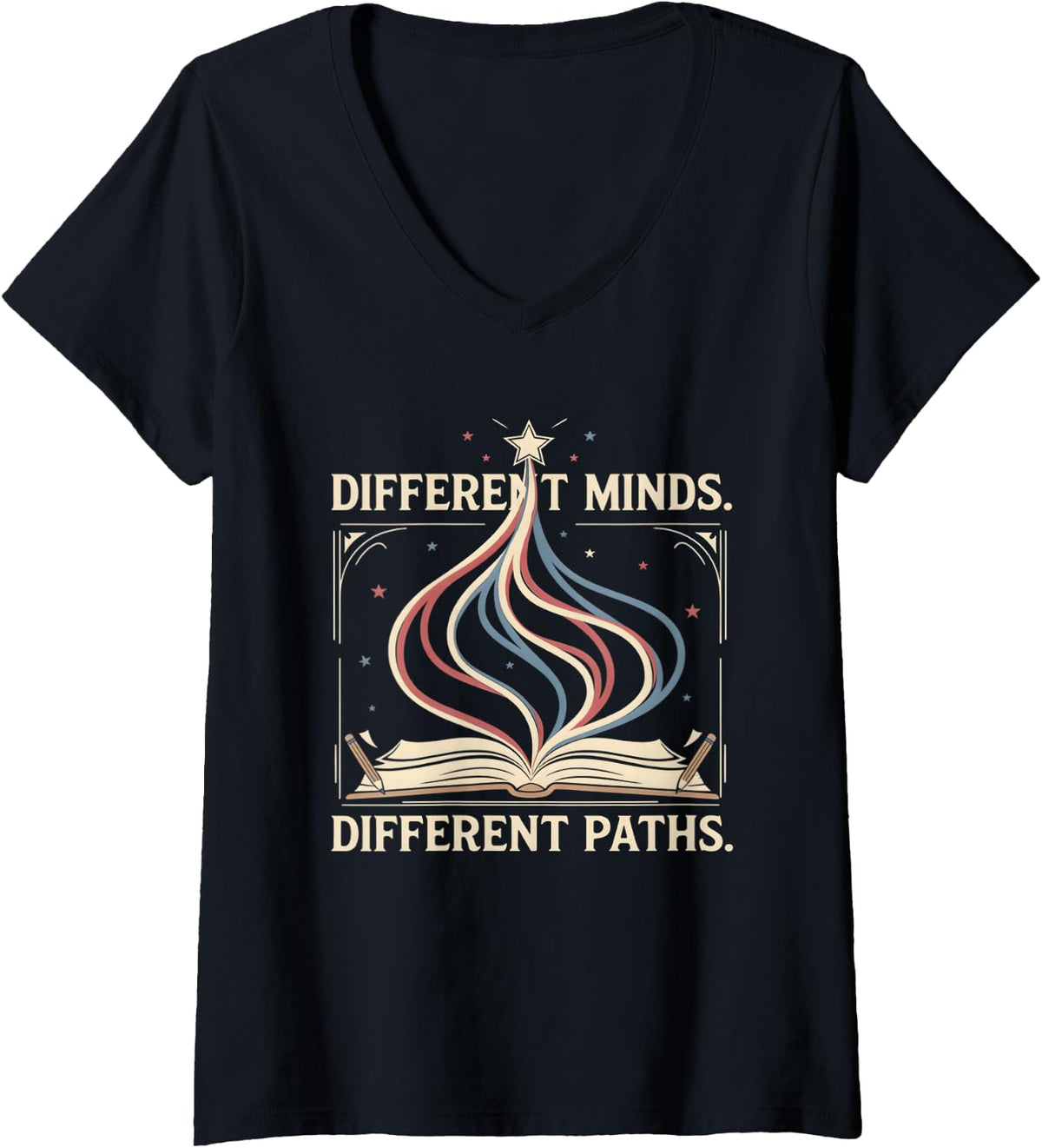 Women's Different Minds Different Paths Dyslexia Awareness V-Neck T-Shirt - Black