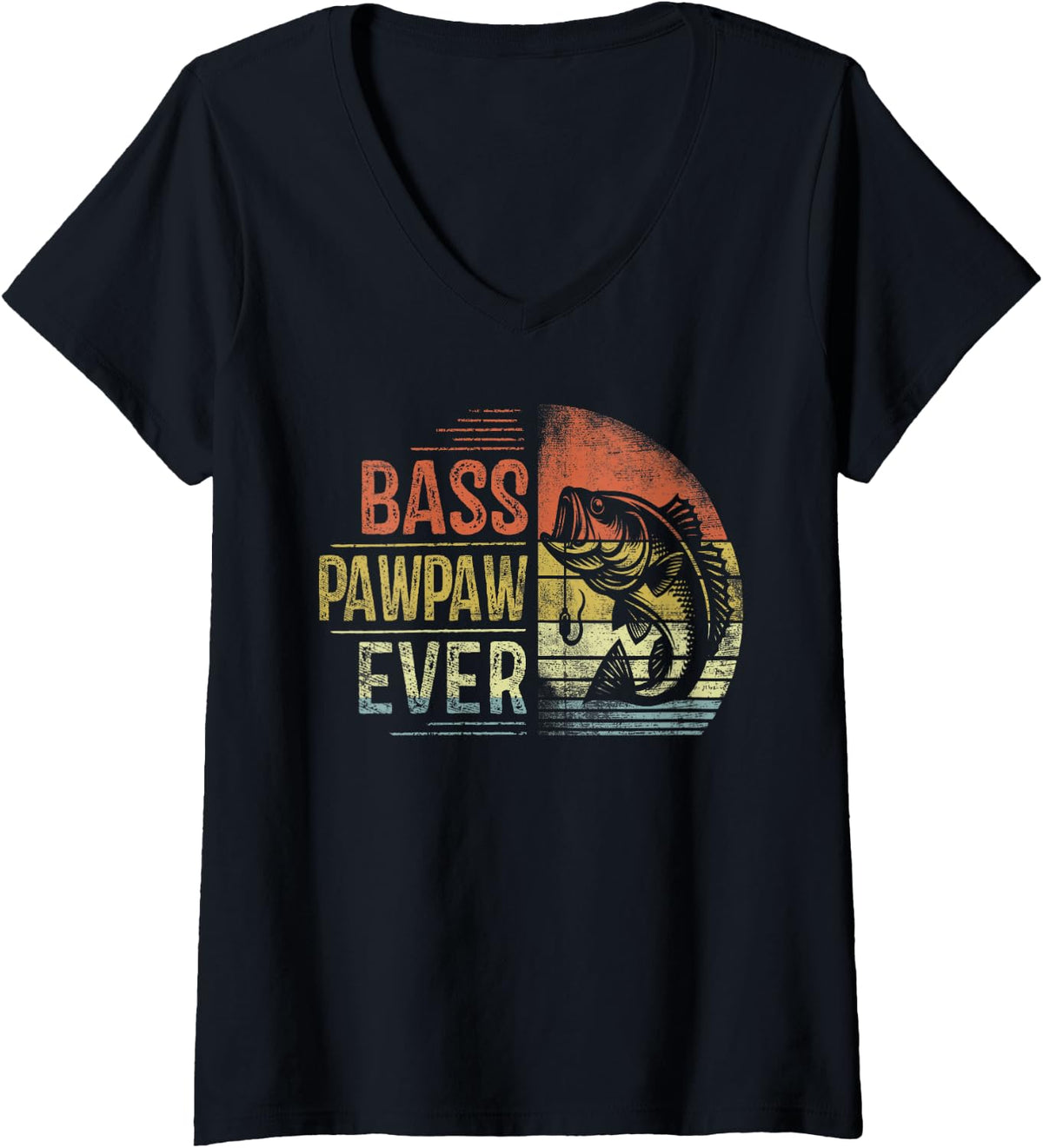 Women's Bass Pawpaw Ever Fishing Gifts Pawpaw Birthday Vintage V-Neck T-Shirt - Black