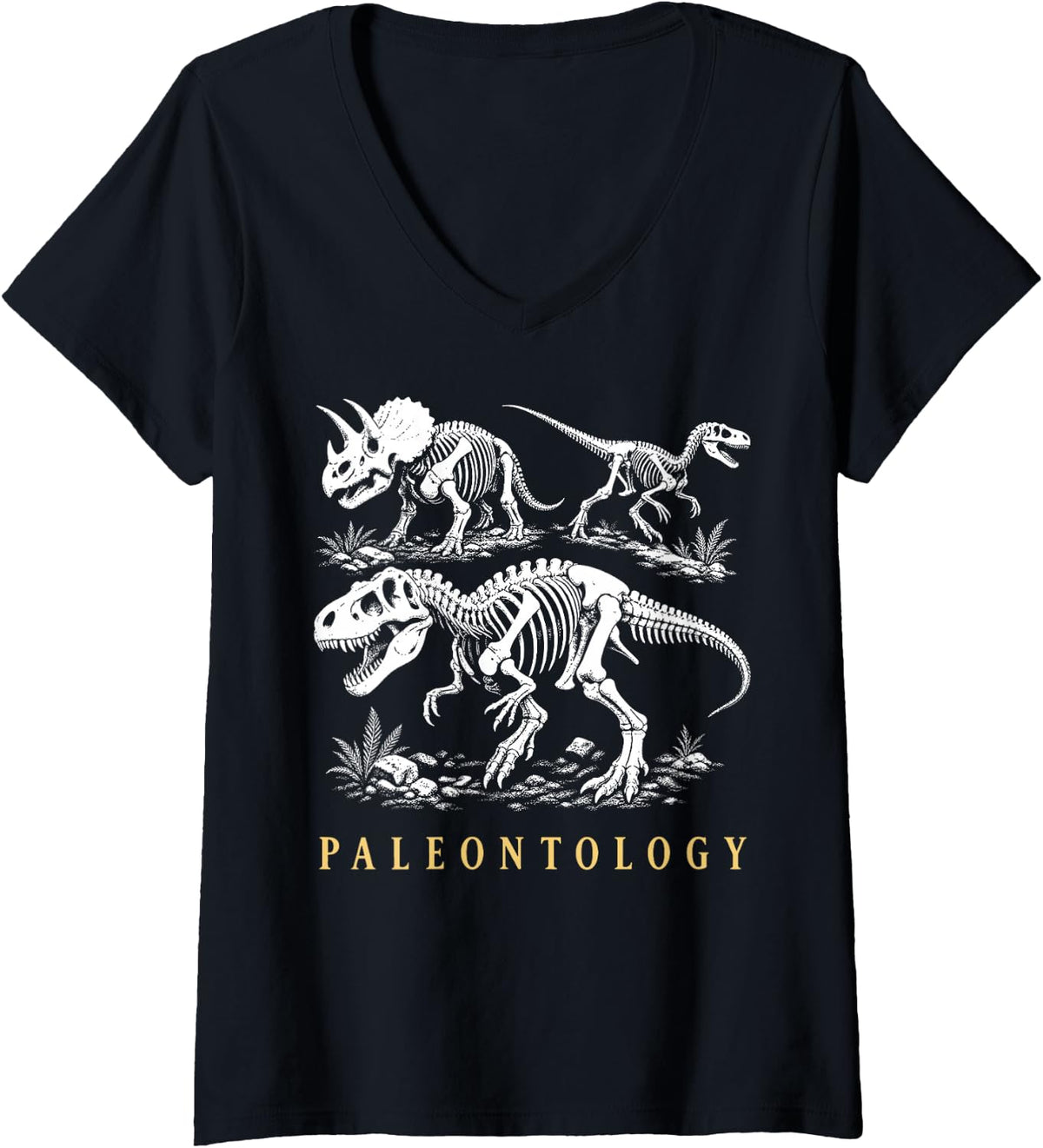 Women's Paleontology V-Neck T-Shirt - Black