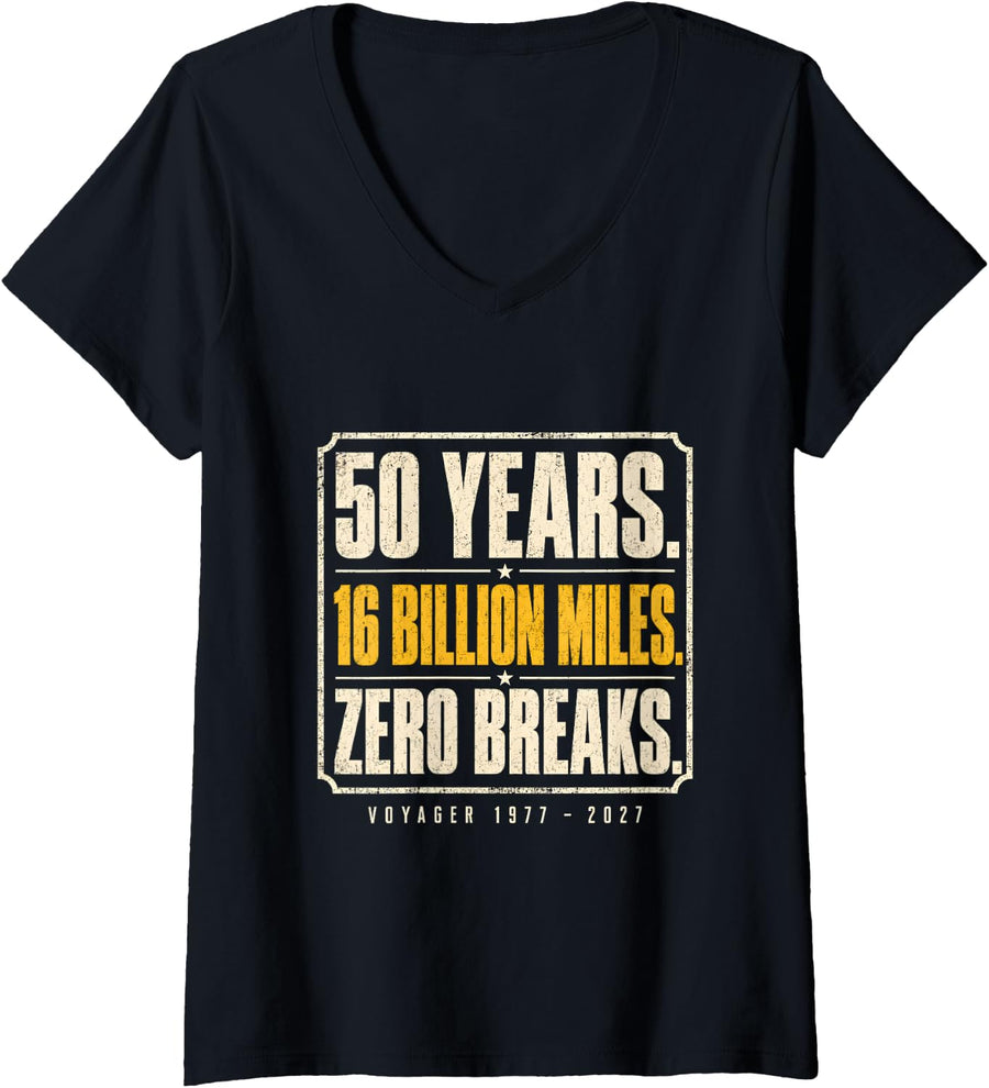 Women's Space Probe 50th Anniversary Astronomy Enthusiast Retro V-Neck T-Shirt - Black