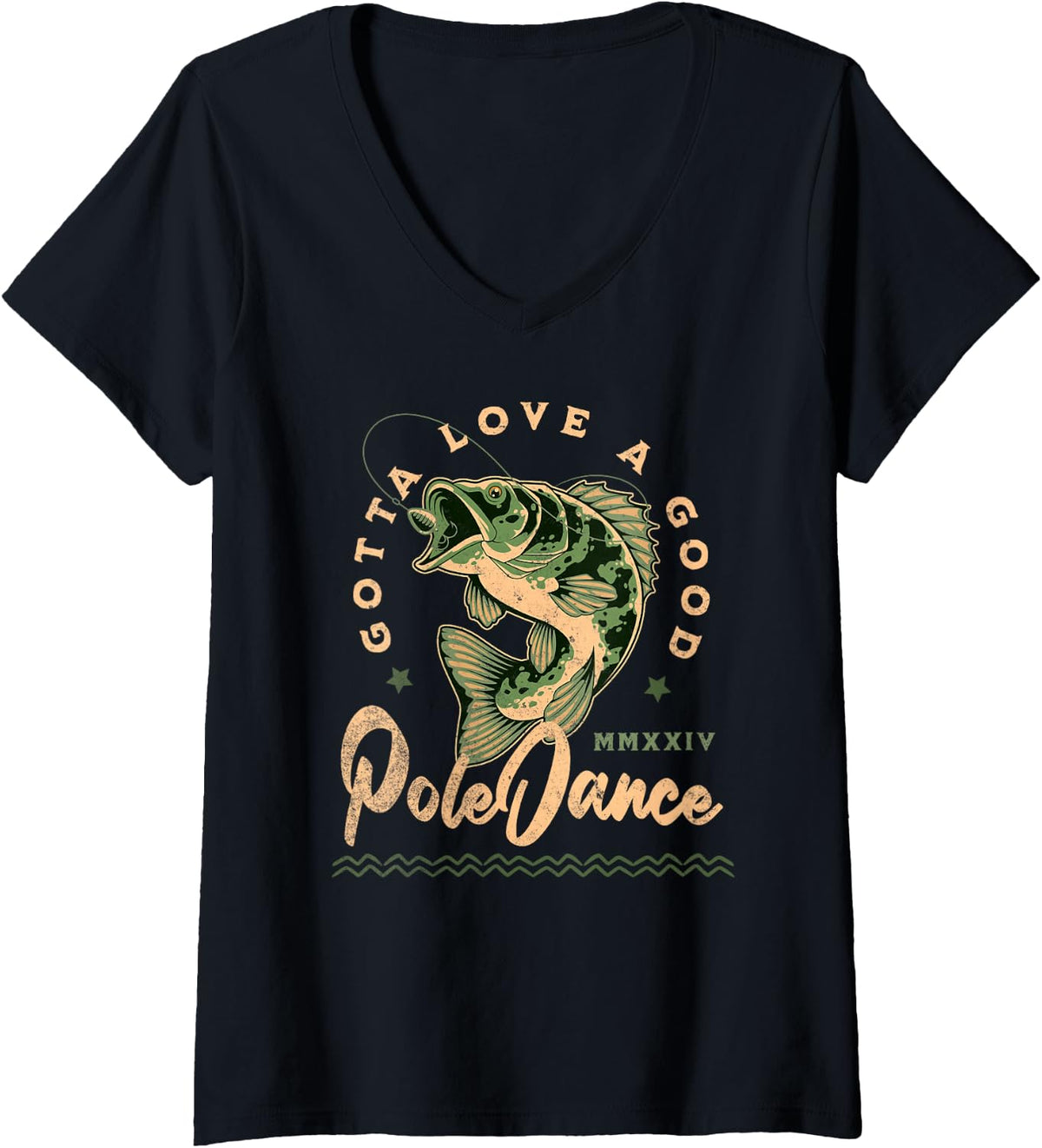 Women's Funny Fishing Gotta Love a Good Pole Dance Funny Fly Fishing V-Neck T-Shirt - Black