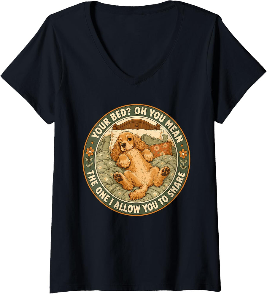Women's English Cocker Spaniel V-Neck T-Shirt - Black