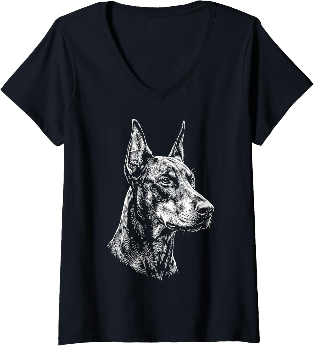 Women's Dobermann Illustration V-Neck T-Shirt - Black
