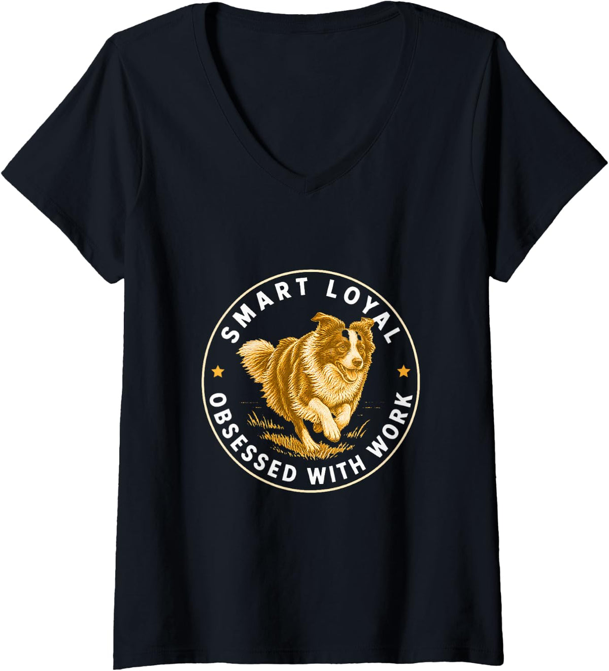 Women's Smart Loyal Obsessed with Work V-Neck T-Shirt - Black