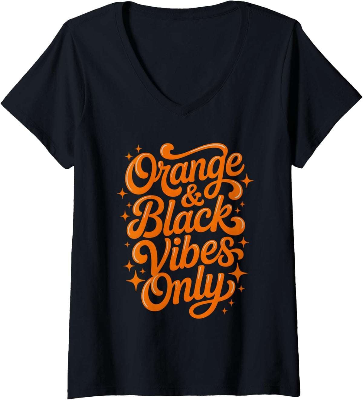 Women's Vintage Orange Black Vibes ONLY High School Tournament Field V-Neck T-Shirt - Black