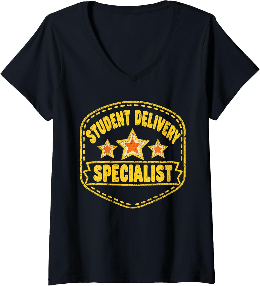 Women's Student Delivery Specialist School Bus Driver Vintage Funny V-Neck T-Shirt - Black