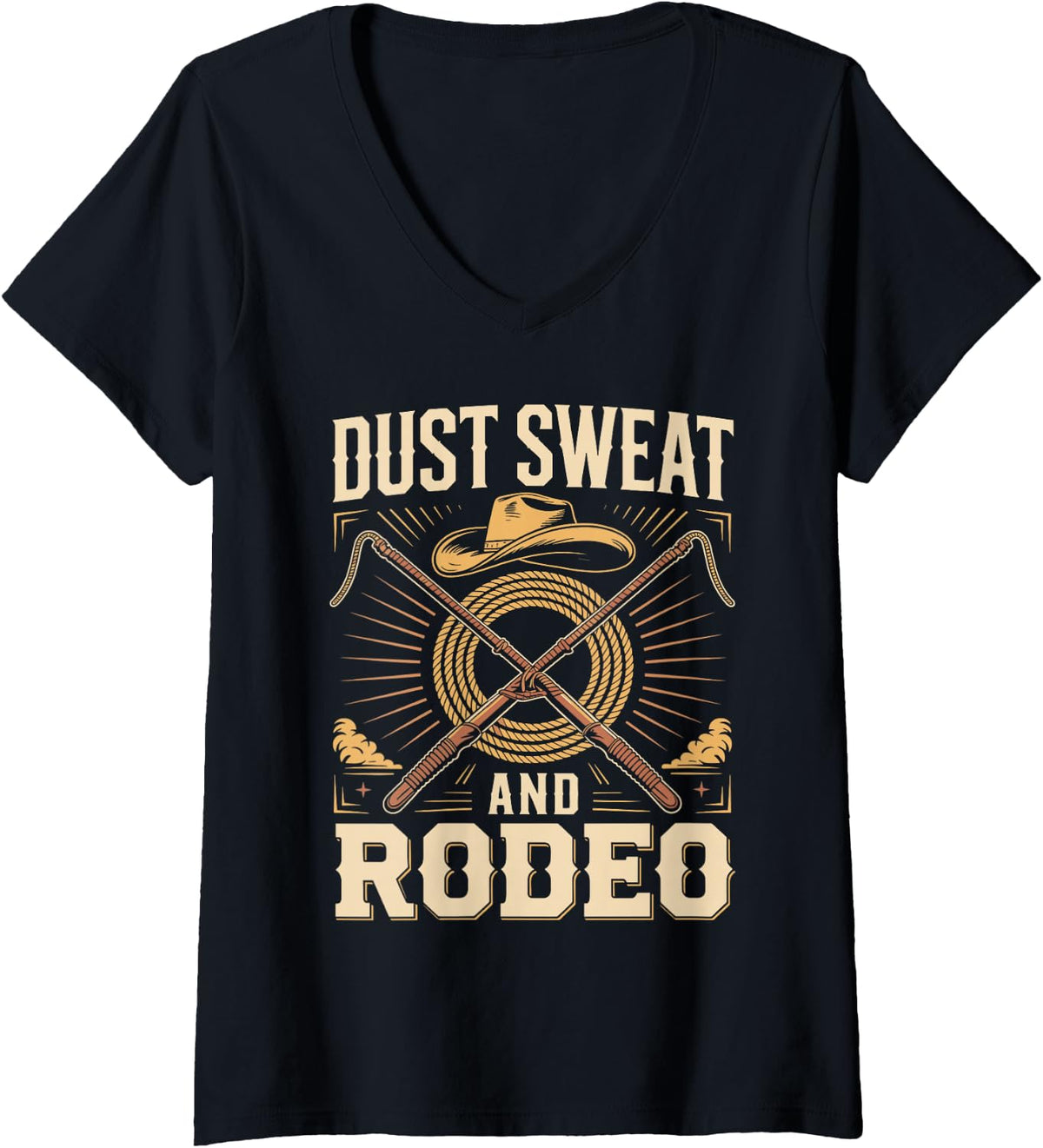 Women's Dust Sweat and Bull Riding V-Neck T-Shirt - Black