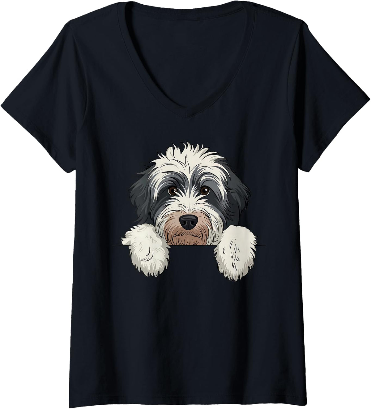 Womens Cute Bernedoodle Peeking Doodle Puppy Dog Lover Men Women V-Neck T-Shirt - Black
