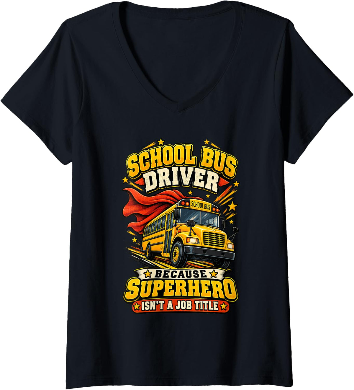 Women's School Bus Driver V-Neck T-Shirt - Black