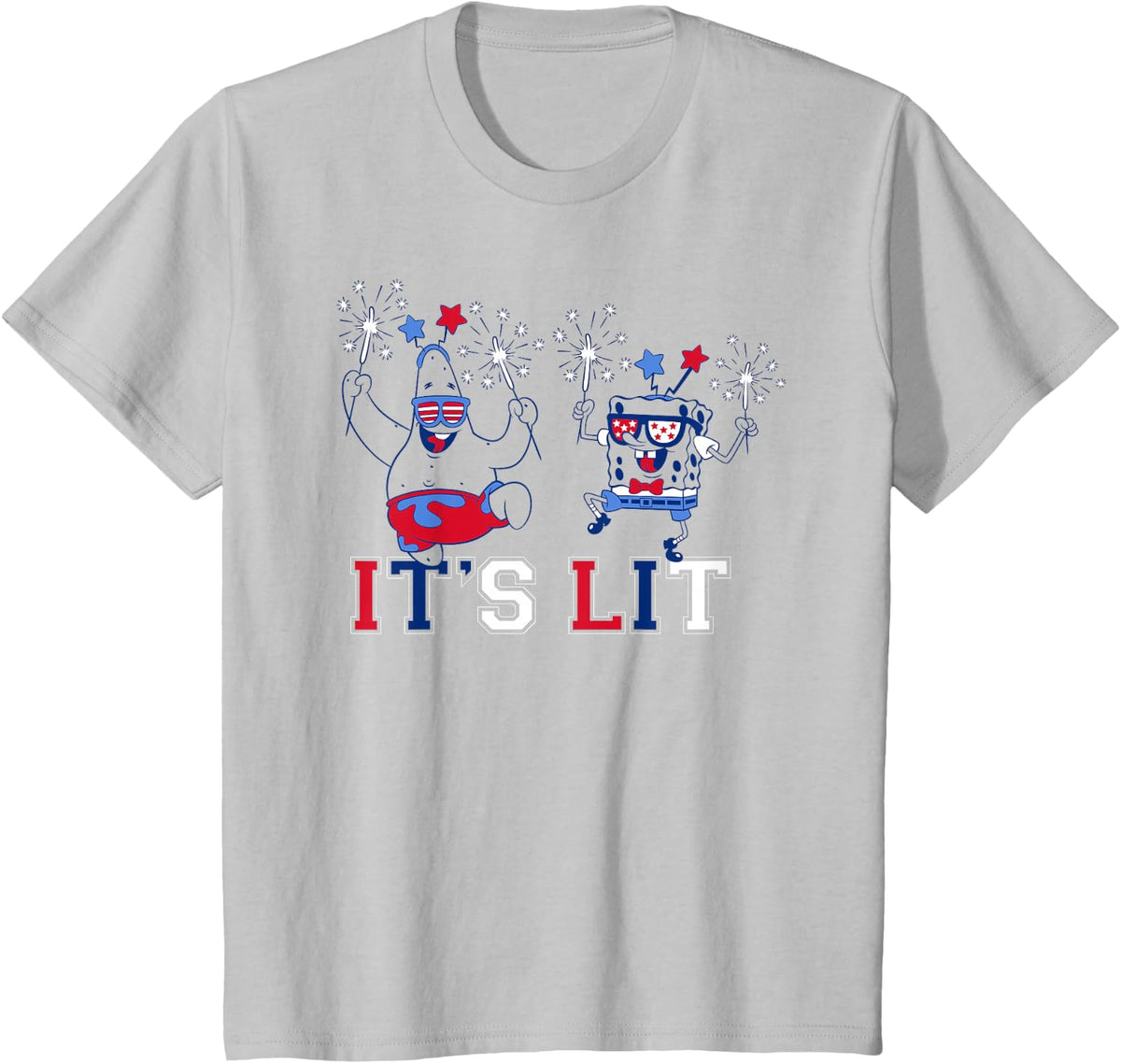 Spongebob Squarepants 4th of July It's Lit Patriotic Party T-Shirt - Silver Grey