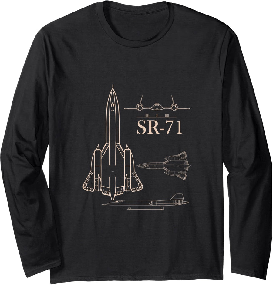 Military Jet SR-71 Blackbird Pilot Airman Hoodie Long Sleeve T-Shirt - Adult Unisex Black