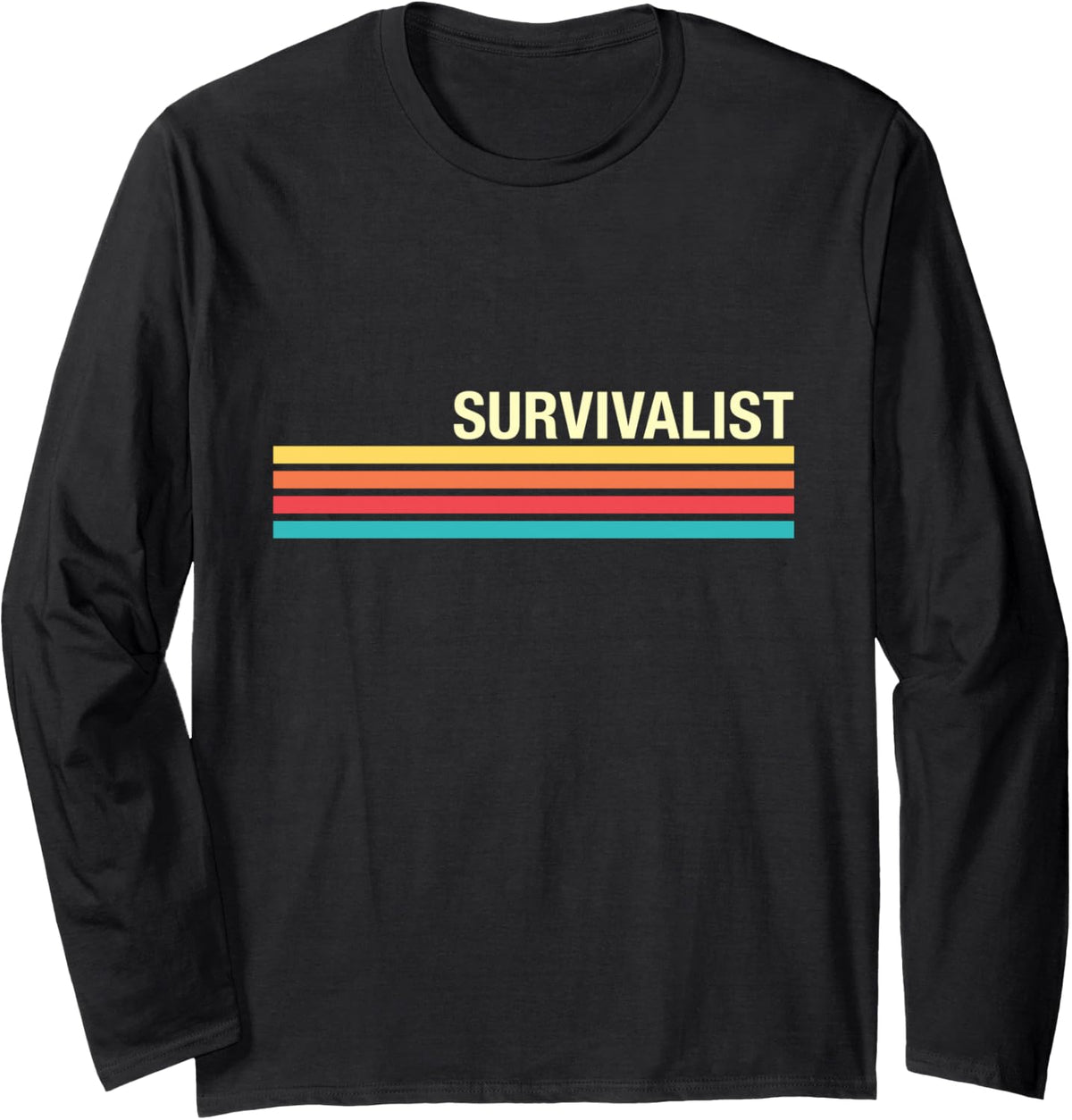 Survivalist Retro Style Long Sleeve T-Shirt - Adult Unisex Black