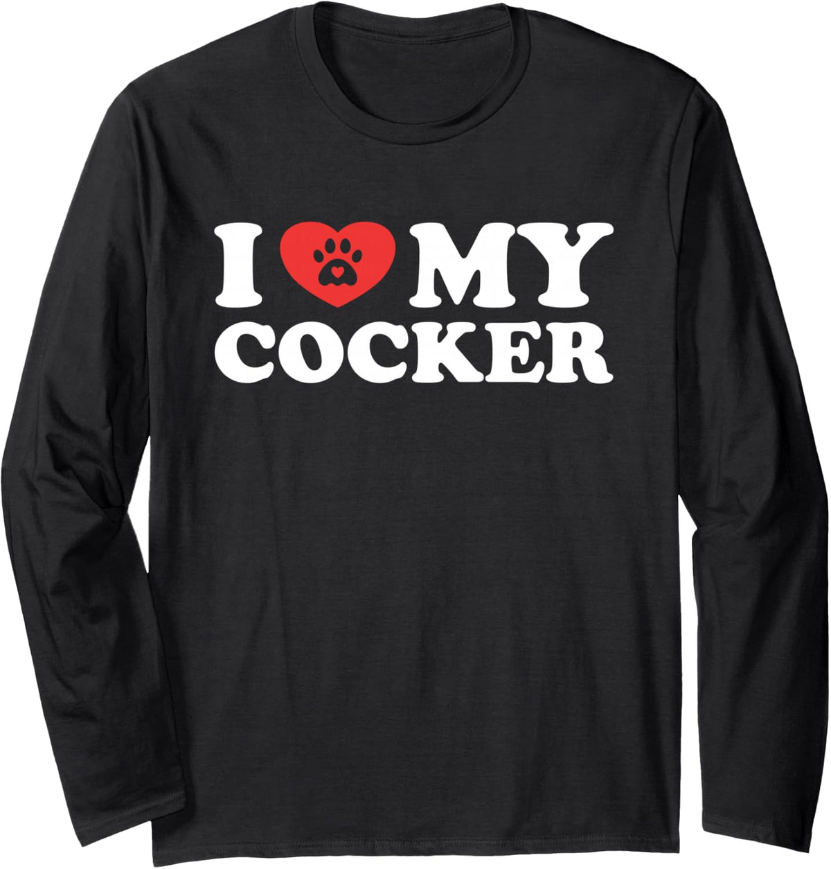 I Love My Cocker Dog Paw with Heart Long Sleeve T-Shirt - Adult Unisex Black