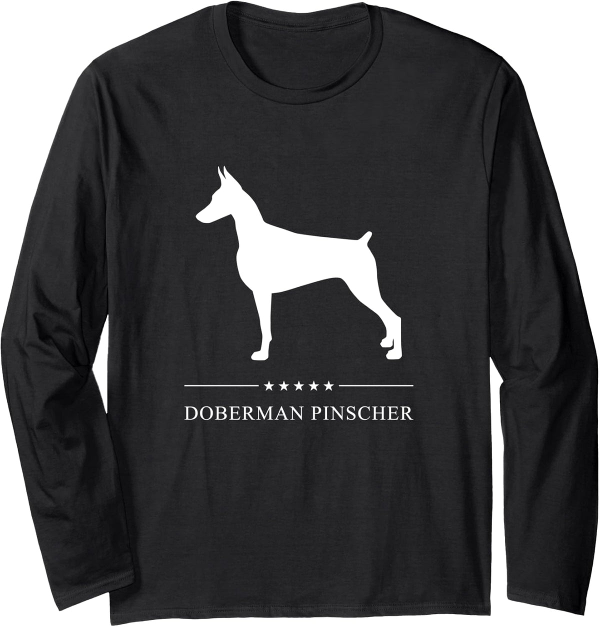 Doberman Pinscher Dog White Silhouette Long Sleeve T-Shirt - Adult Unisex Black