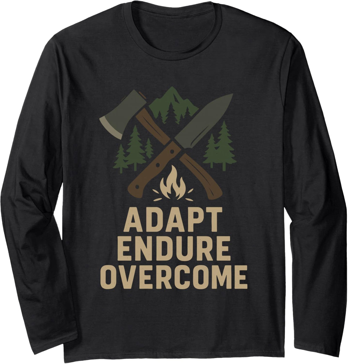 Survivalist Bushcraft Wilderness Skills Adapt Endure Long Sleeve T-Shirt - Adult Unisex Black