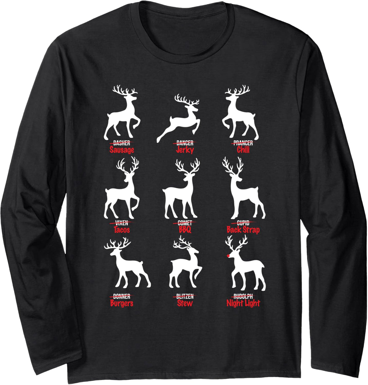 Funny Christmas Deer Hunting Santa's Reindeer Long Sleeve T-Shirt - Adult Unisex Black