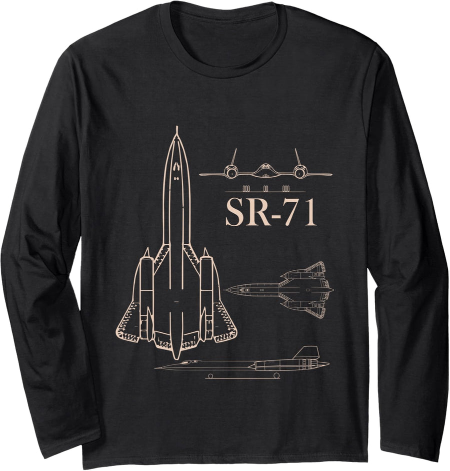Military Jet SR-71 Blackbird Pilot Airman T-Shirt Long Sleeve T-Shirt - Adult Unisex Black