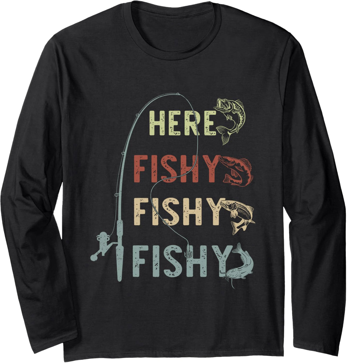 Fishing Funny Fishing Graphic for Boys Men Bass Lover Long Sleeve T-Shirt - Adult Unisex Black