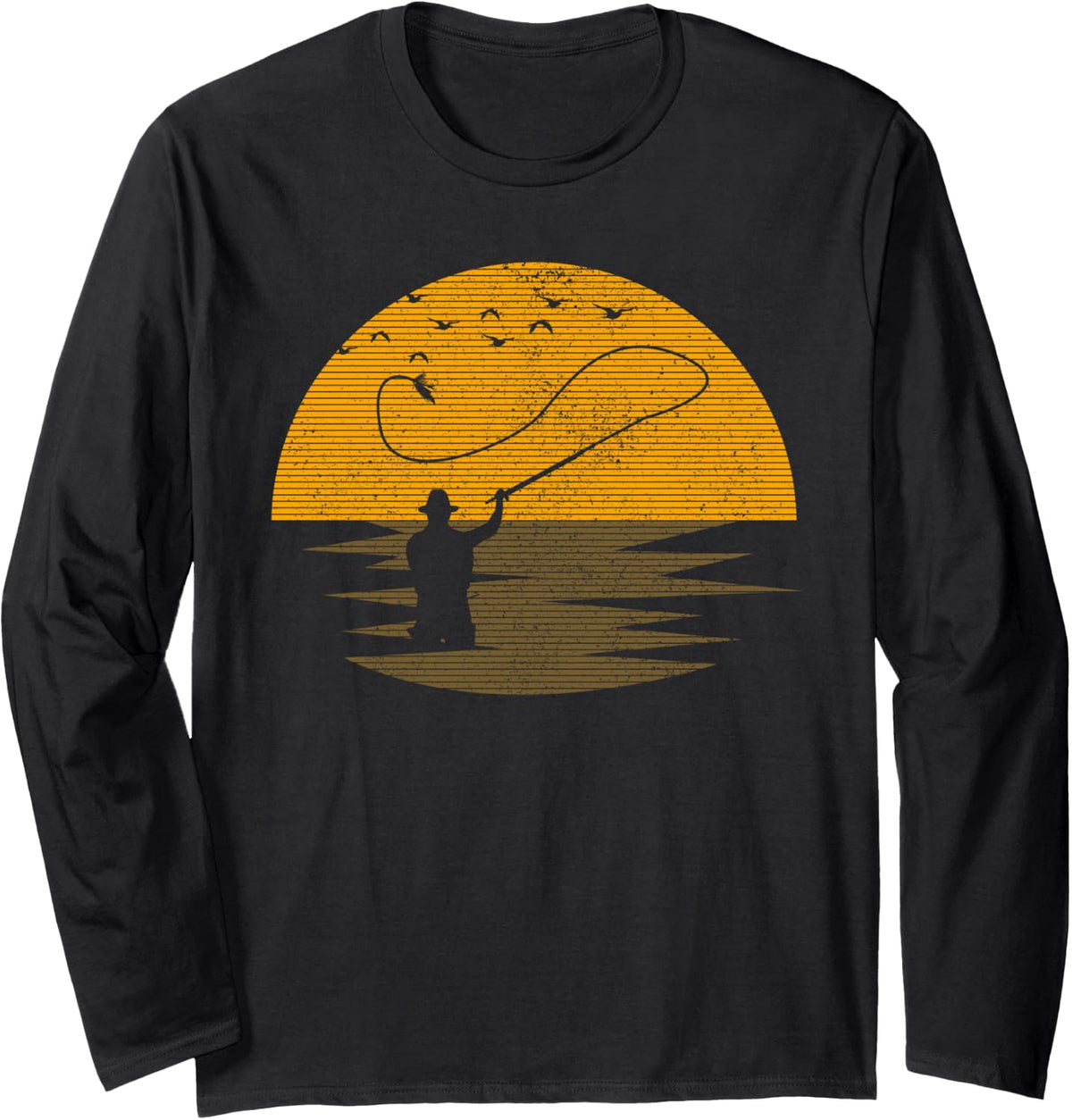 Fly Fishing Vintage Retro Trout Salmon Fisherman Gift Long Sleeve T-Shirt - Adult Unisex Black