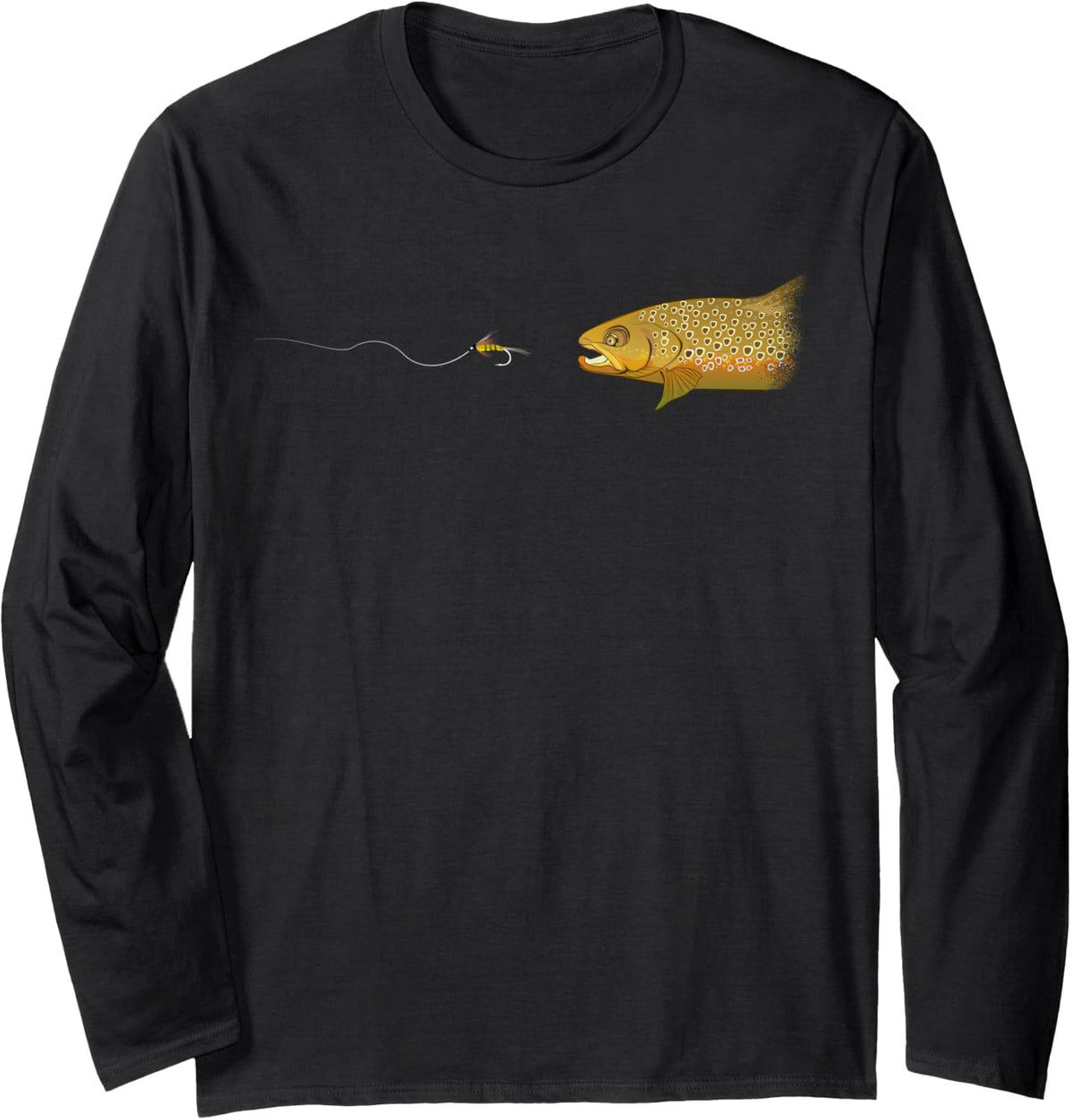 Fly Fishing Brown Trout Dry FliesTying Fisherman Long Sleeve T-Shirt - Adult Unisex Black