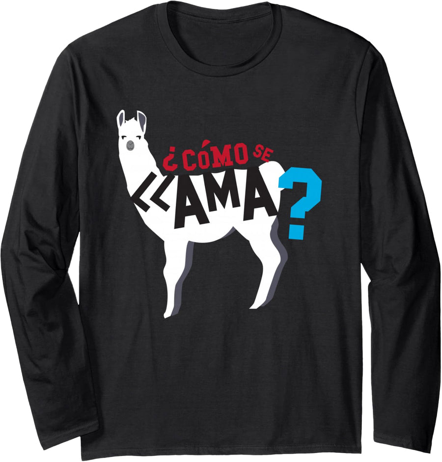 Como Te Llamas Vintage Camelid Humor Spanish Pun Farm Long Sleeve T-Shirt - Adult Unisex Black