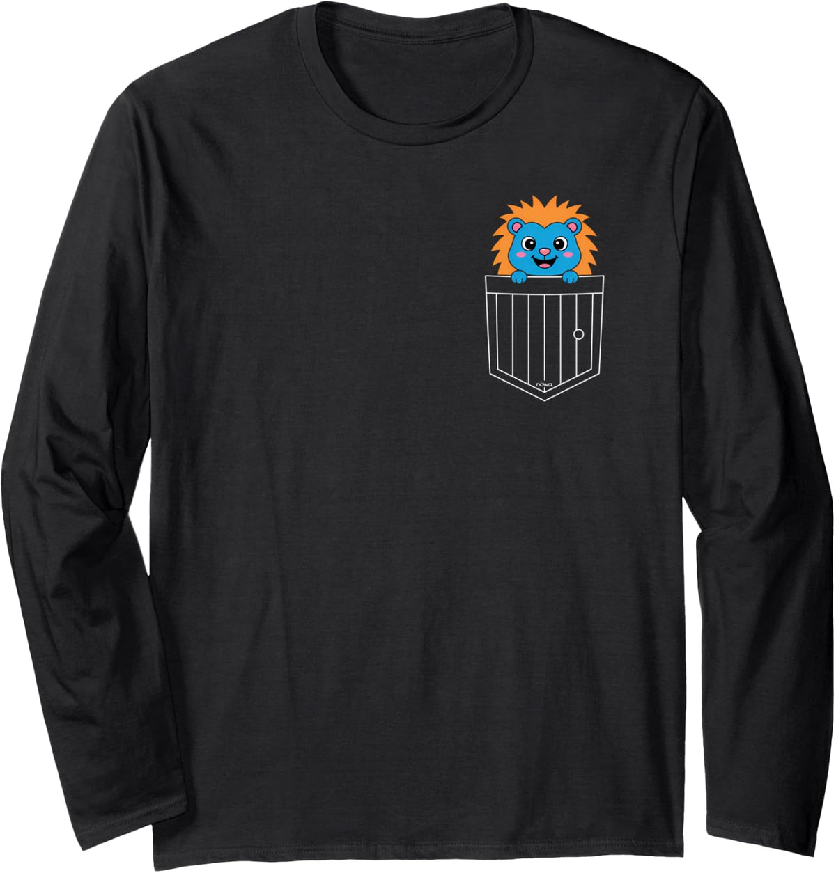 Funny Cute Hedgehog Living in Chest Pocket Long Sleeve T-Shirt - Adult Unisex Black