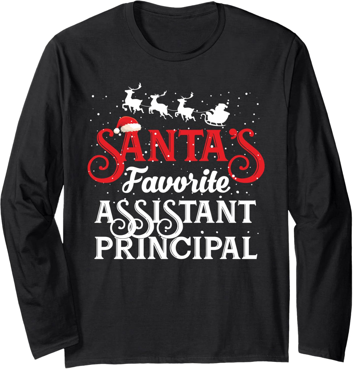 Santa's Favorite Assistant Principal Christmas Party Long Sleeve T-Shirt - Adult Unisex Black
