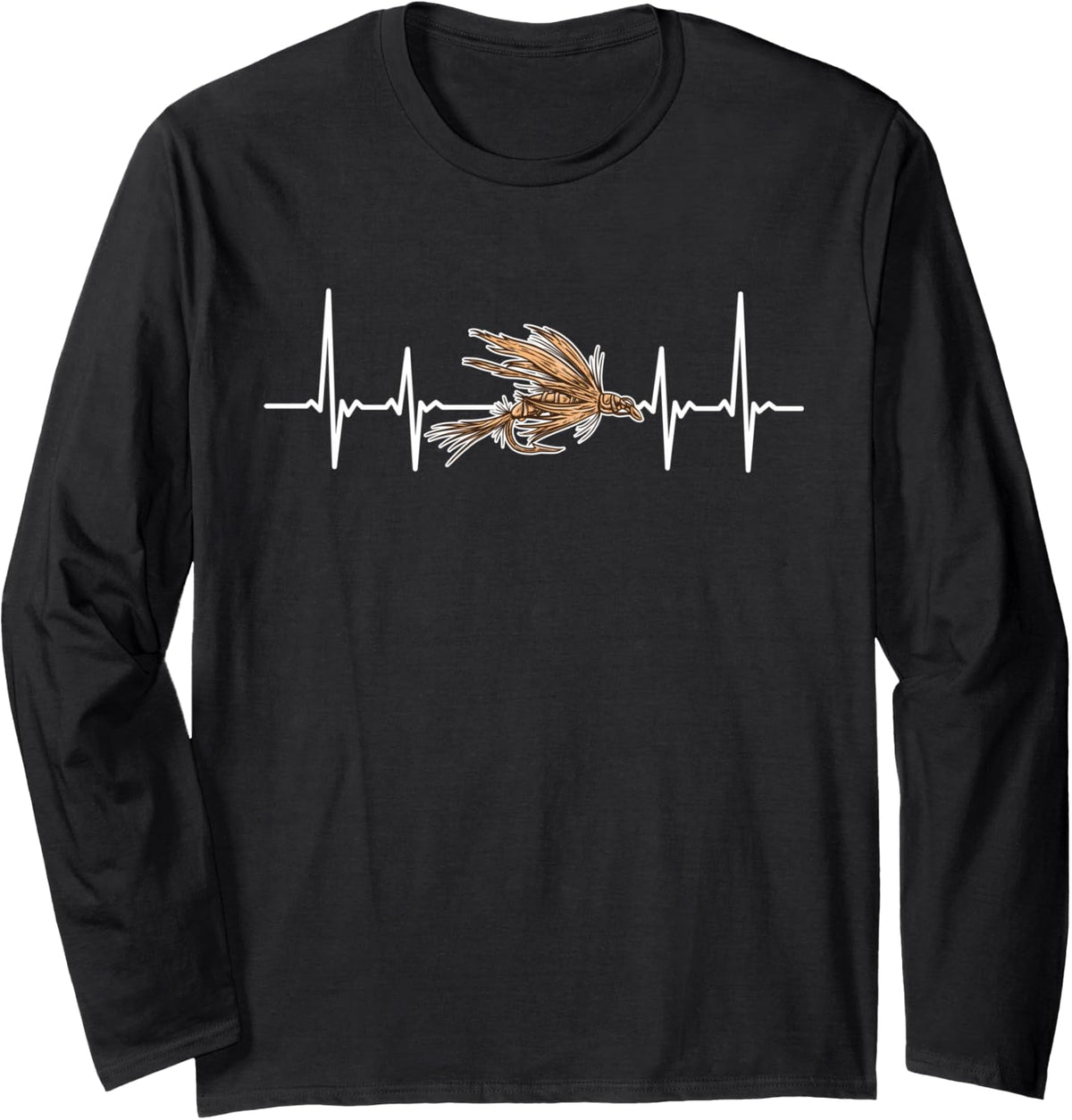 Heartbeat Fly Fishing Long Sleeve T-Shirt - Adult Unisex Black