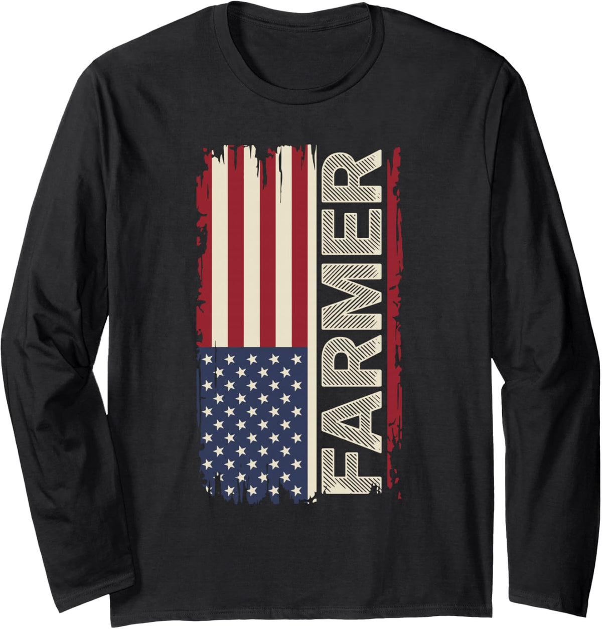 American Farmer Patriotic Agriculture USA Farming Design Long Sleeve T-Shirt - Adult Unisex Black