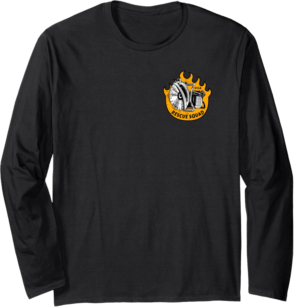 Firefighter Rescue Squad - Fireman Uniform 2 Sided Print Long Sleeve T-Shirt - Adult Unisex Black