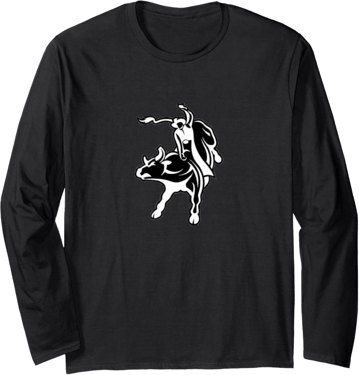 Bull Riding Rodeo Cowboy Long Sleeve T-Shirt - Adult Unisex Black
