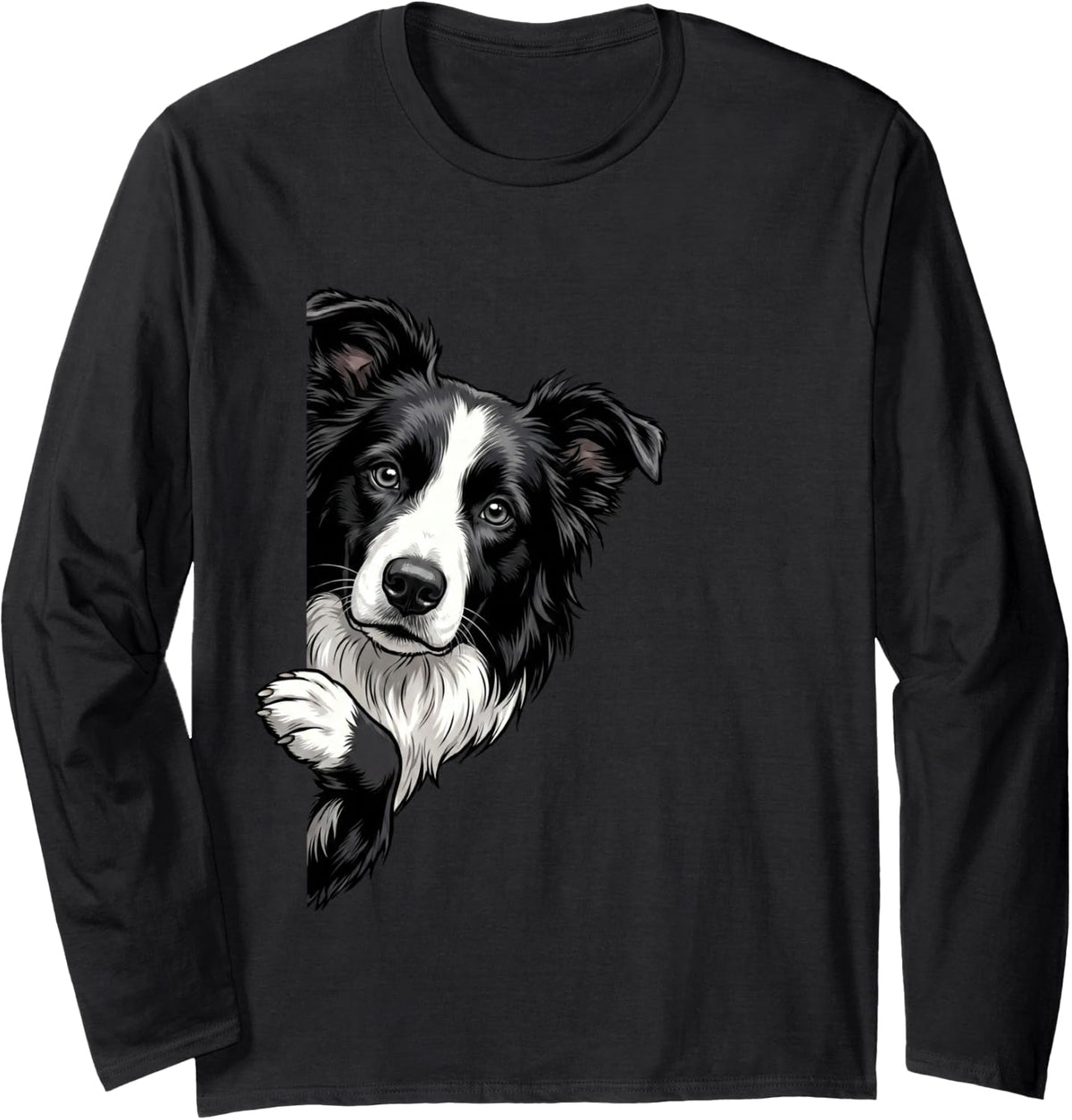 Funny Border Collie Peeking from Side Dog Owner Long Sleeve T-Shirt - Adult Unisex Black
