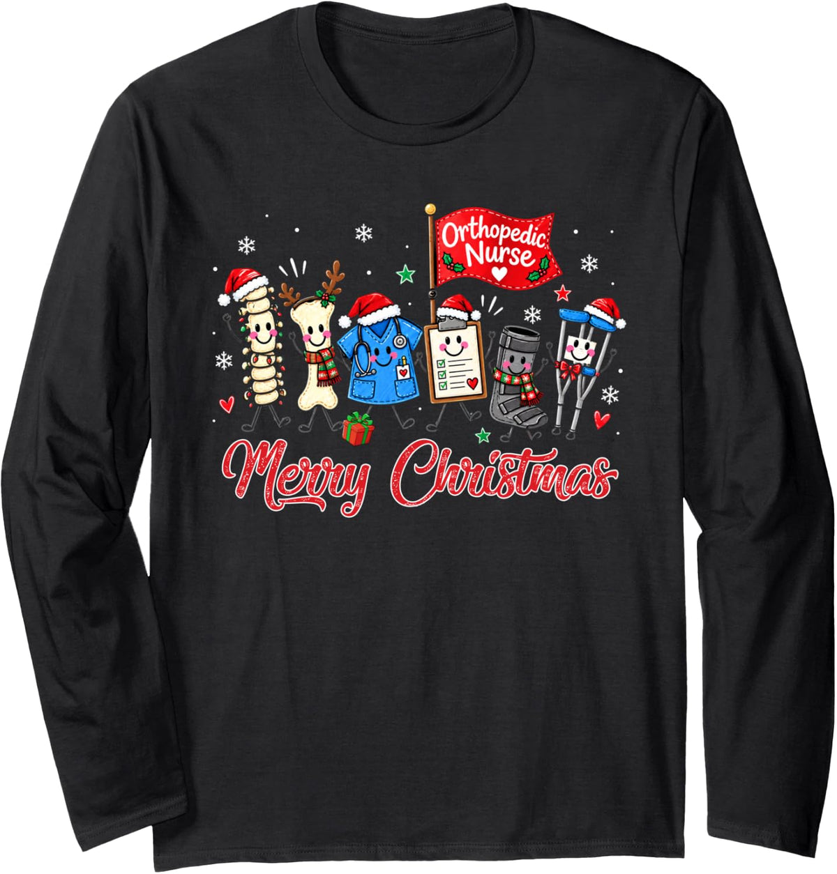 Orthopedic Nurse Christmas Shirt Funny Medical Staff Holiday Long Sleeve T-Shirt - Adult Unisex Black