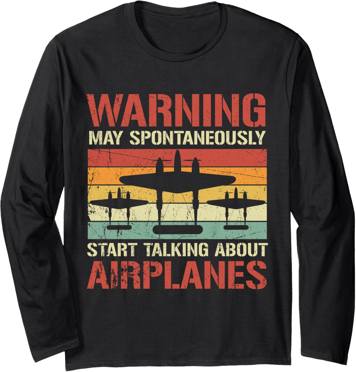 Warning May Spontaneously Talk About P-38 Lightning Vintage Long Sleeve T-Shirt - Adult Unisex Black