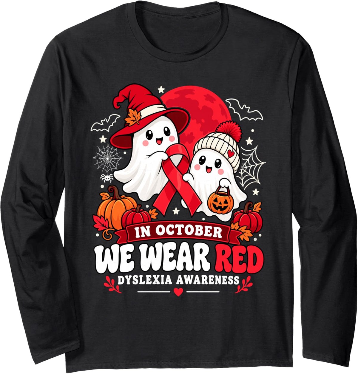 Dyslexia Teacher in October We Wear Red Dyslexia Awareness Long Sleeve T-Shirt - Adult Unisex Black